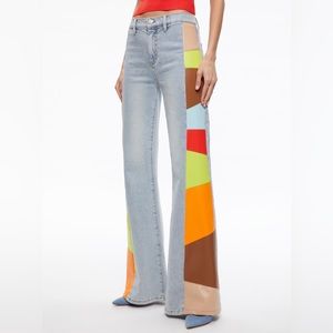 *NWT* alice+olivia Beautiful Vegan Leather Patchwork Flare Jean